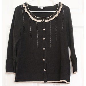 Vintage Pendleton Silk blend cardigan Ruffle Black Gothic Grunge Halloween Sz L